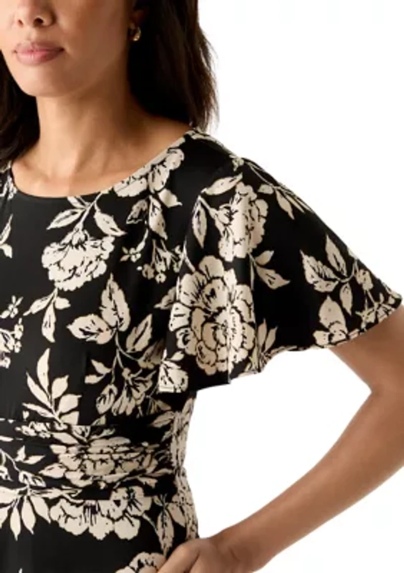 Women's Short Sleeve Floral Print Fit-and-Flare Dress