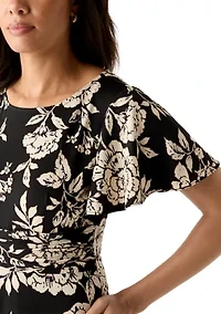 Women's Short Sleeve Floral Print Fit-and-Flare Dress