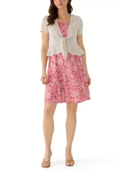 Women's Tie Front Printed Jacket Dress