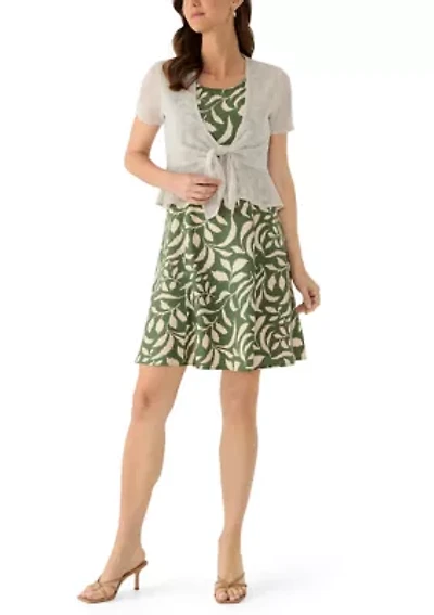 Women's Tie Front Printed Jacket and Dress
