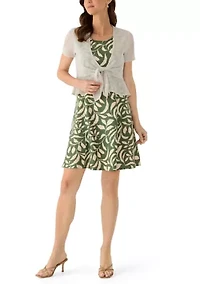 Women's Tie Front Printed Jacket and Dress