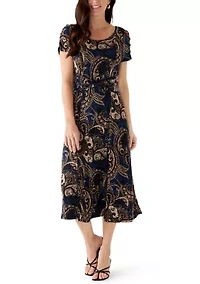 Women's Short Sleeve Paisley Midi Dress
