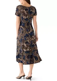 Women's Short Sleeve Paisley Midi Dress