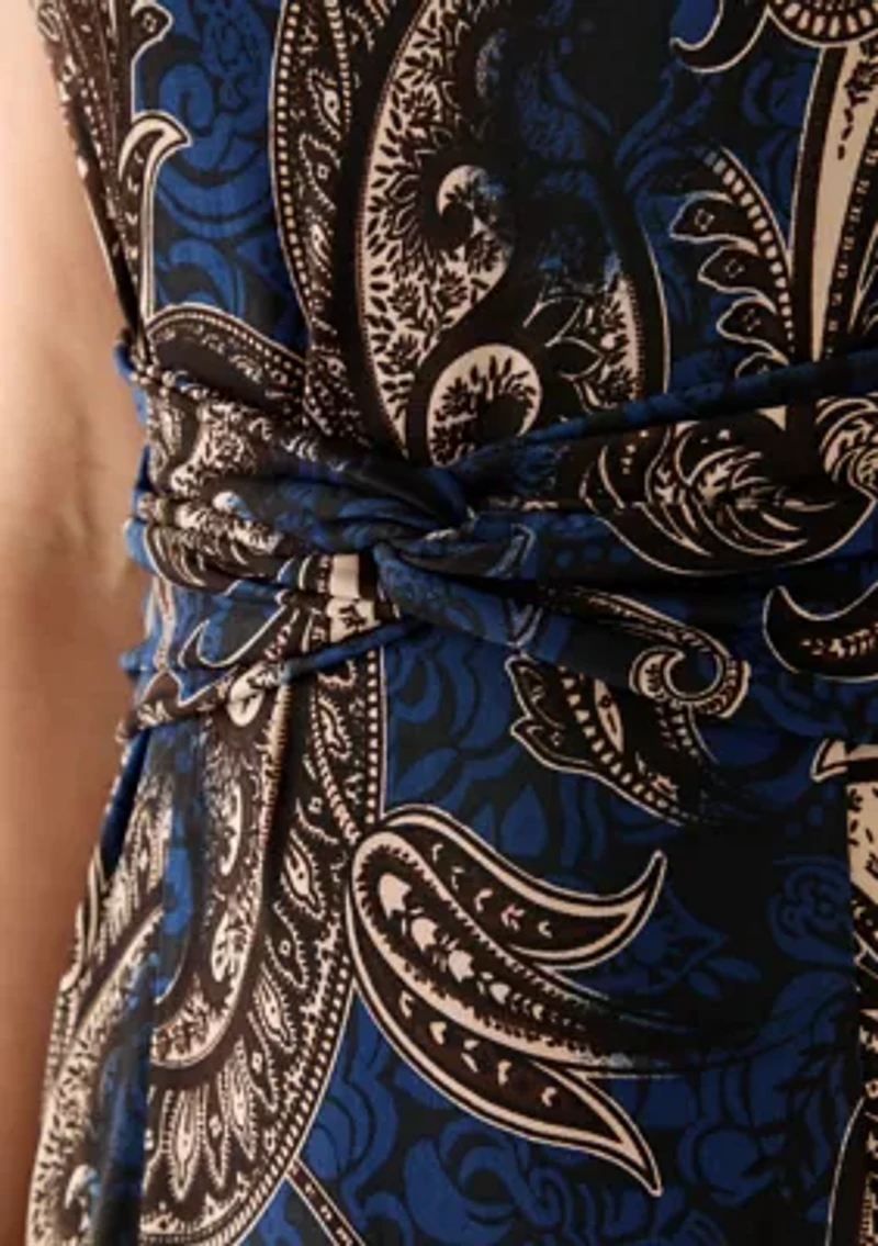 Women's Short Sleeve Paisley Midi Dress