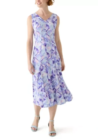 Women's Sleeveless V-Neck Floral Print A-Line Dress