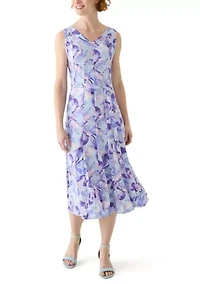 Women's Sleeveless V-Neck Floral Print A-Line Dress