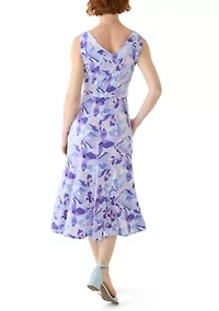 Women's Sleeveless V-Neck Floral Print A-Line Dress