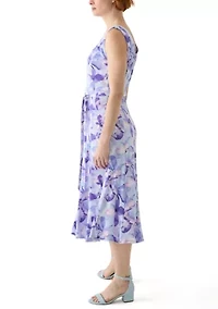 Women's Sleeveless V-Neck Floral Print A-Line Dress