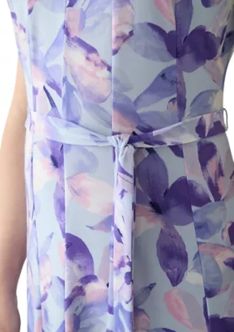 Women's Sleeveless V-Neck Floral Print A-Line Dress