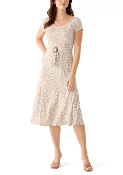 Women's Print Belted Midi Dress