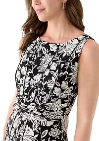 Women's Sleeveless Crew Neck Floral Print Dress