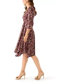 Women's V-Neck Floral Print Midi Dress