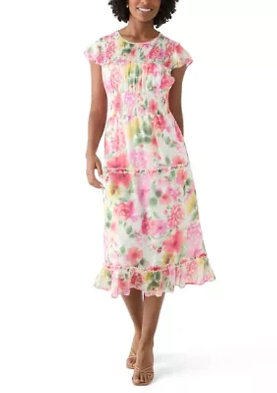 Women's Flutter Sleeve Floral Print Maxi Dress
