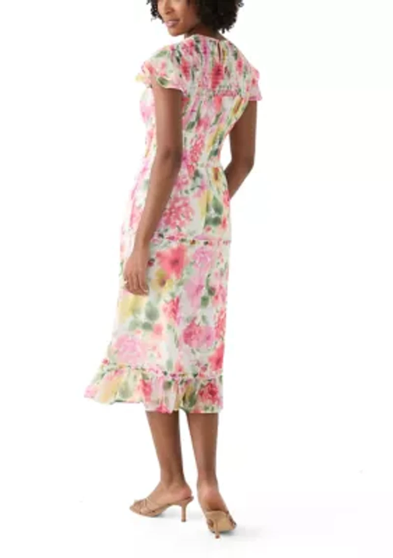 Women's Flutter Sleeve Floral Print Maxi Dress