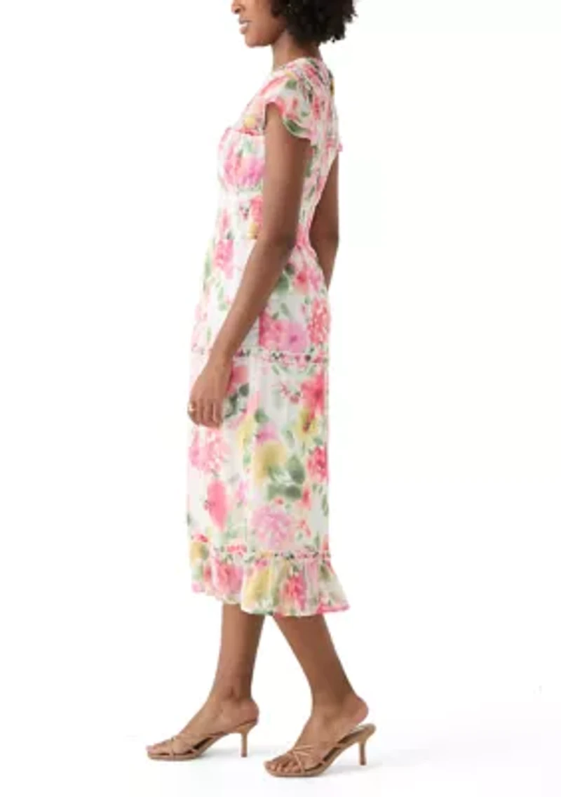Women's Flutter Sleeve Floral Print Maxi Dress