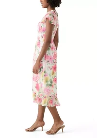Women's Flutter Sleeve Floral Print Maxi Dress