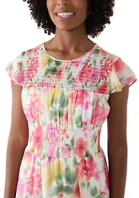 Women's Flutter Sleeve Floral Print Maxi Dress