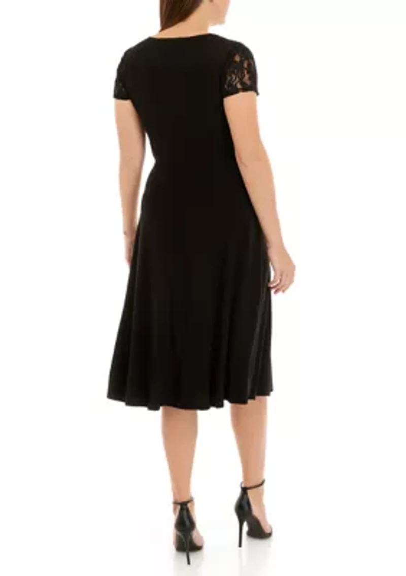Women's Short Lace Sleeve Solid Shift Dress
