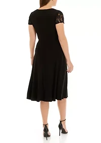 Women's Short Lace Sleeve Solid Shift Dress