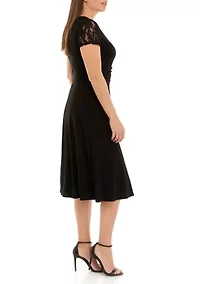 Women's Short Lace Sleeve Solid Shift Dress