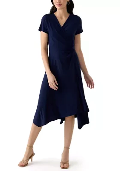 Women's Short Sleeve V-Neck Solid Wrap Dress