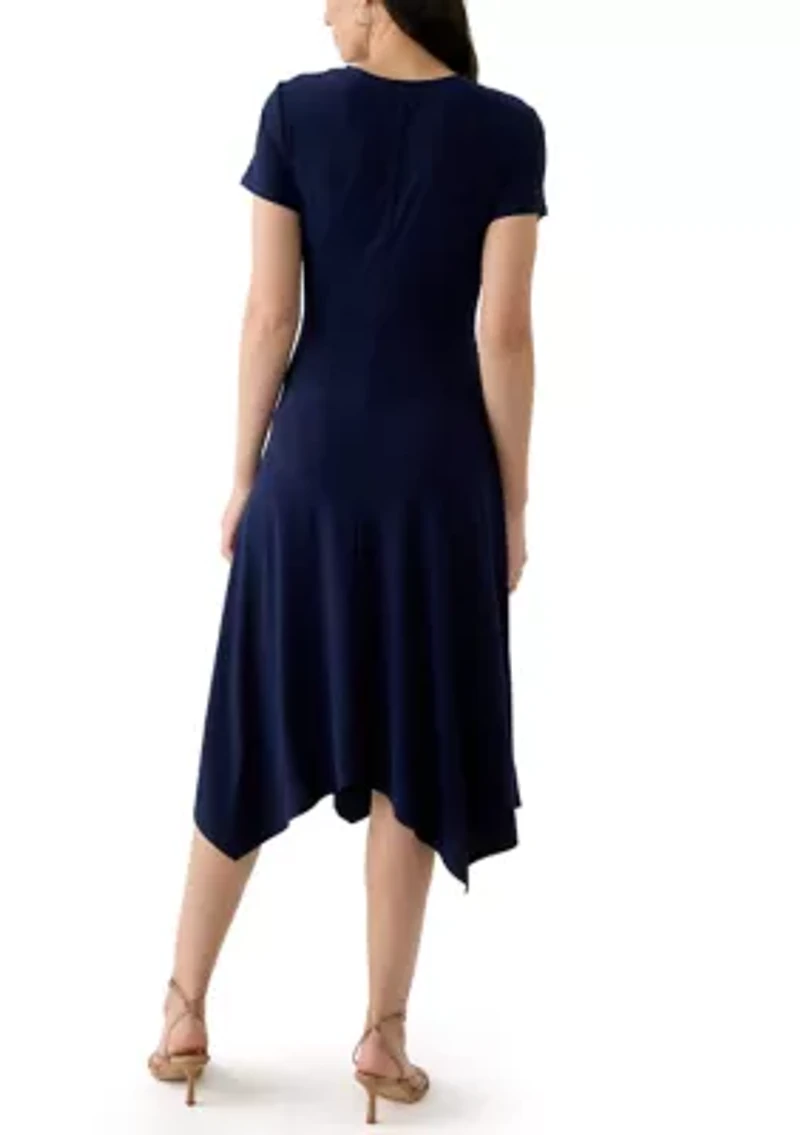 Women's Short Sleeve V-Neck Solid Wrap Dress
