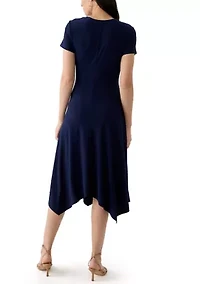 Women's Short Sleeve V-Neck Solid Wrap Dress