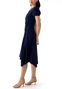 Women's Short Sleeve V-Neck Solid Wrap Dress