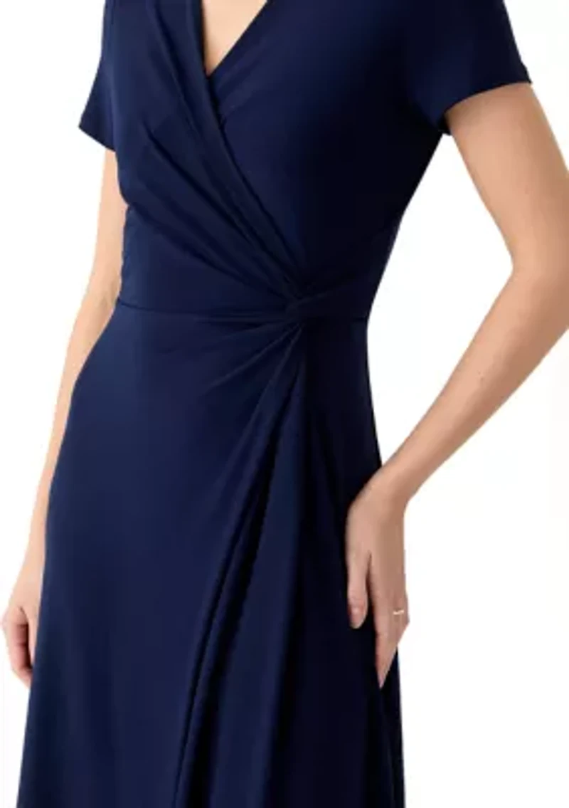 Women's Short Sleeve V-Neck Solid Wrap Dress