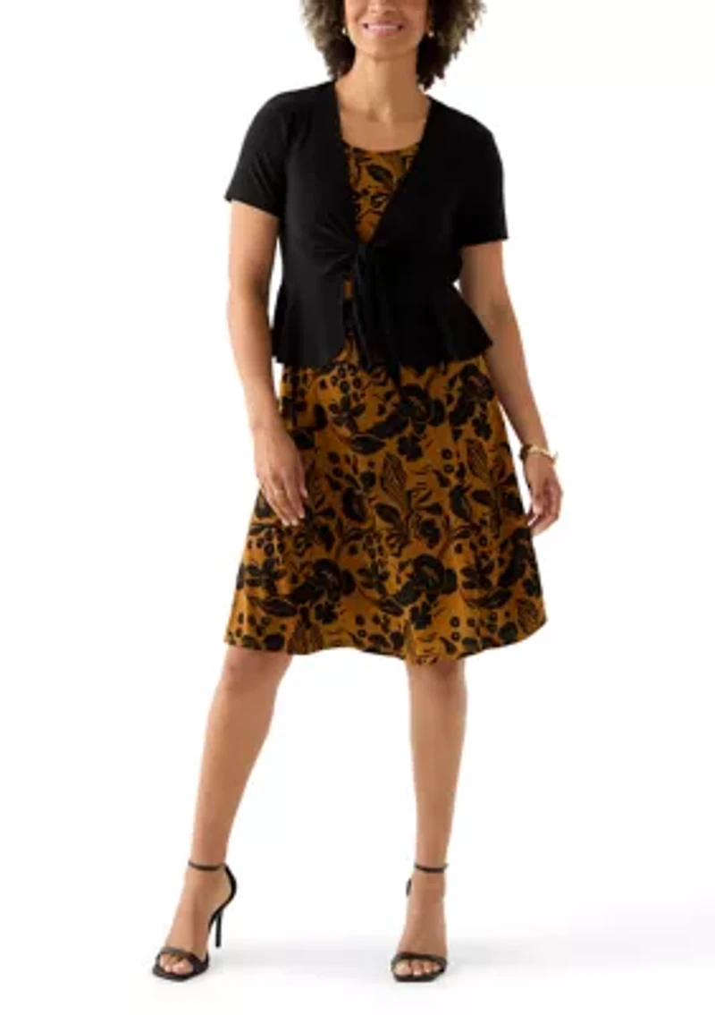 Women's Short Sleeve Crew Neck Floral Print Jacket Dress