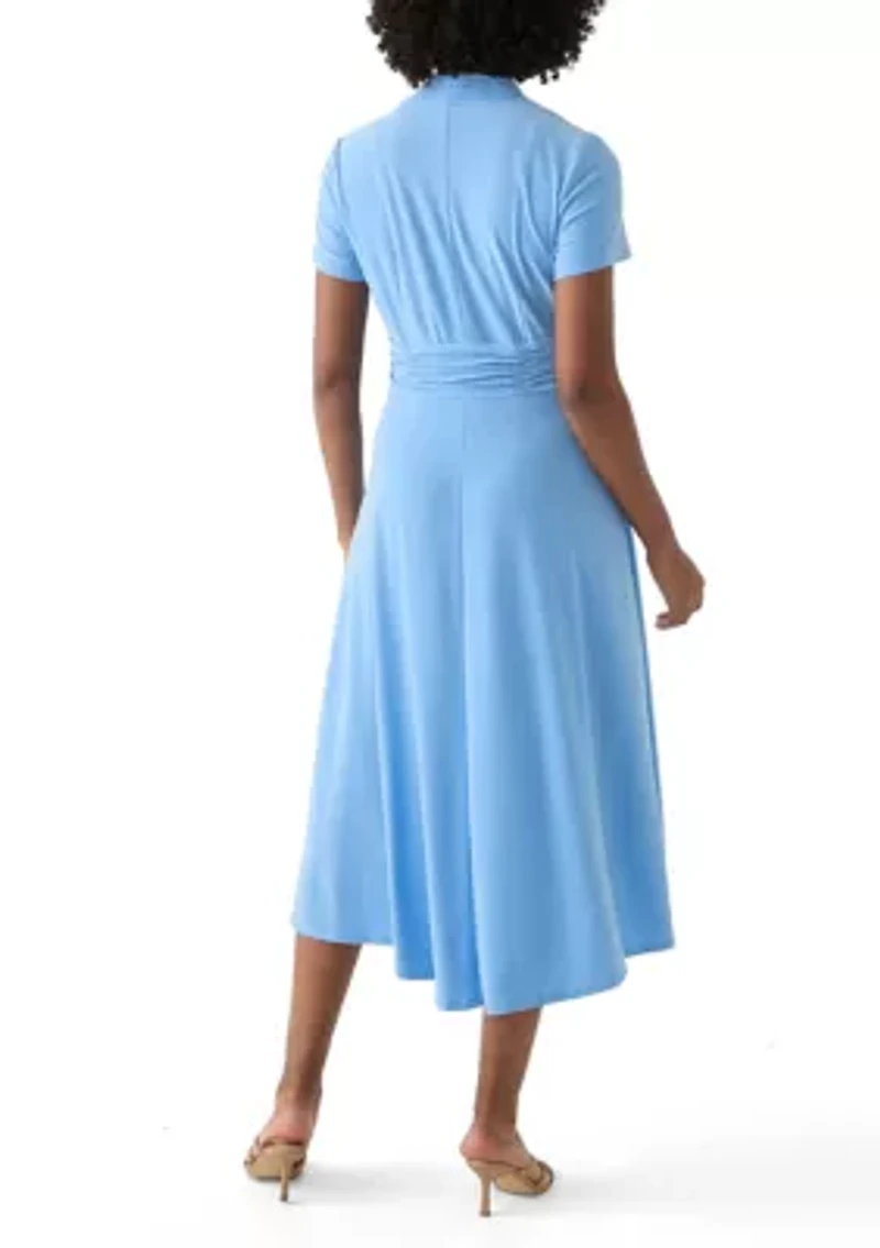 Women's Short Sleeve Solid A-Line Dress