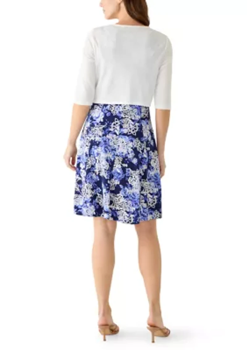 Women's 3/4 Sleeve Floral Jacket Dress Set