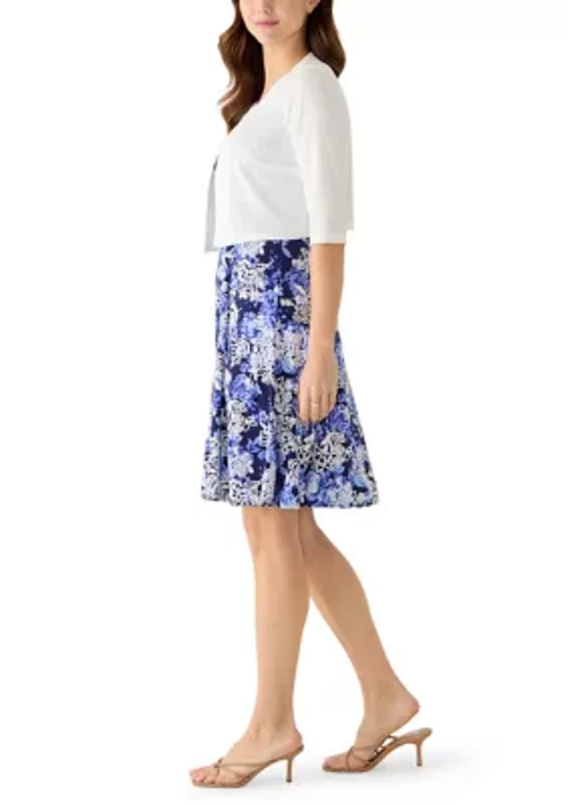 Women's 3/4 Sleeve Floral Jacket Dress Set