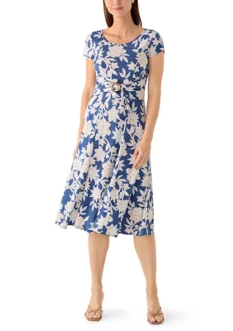 Women's Floral Belted Midi Dress