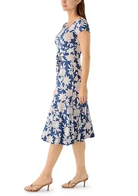 Women's Floral Belted Midi Dress