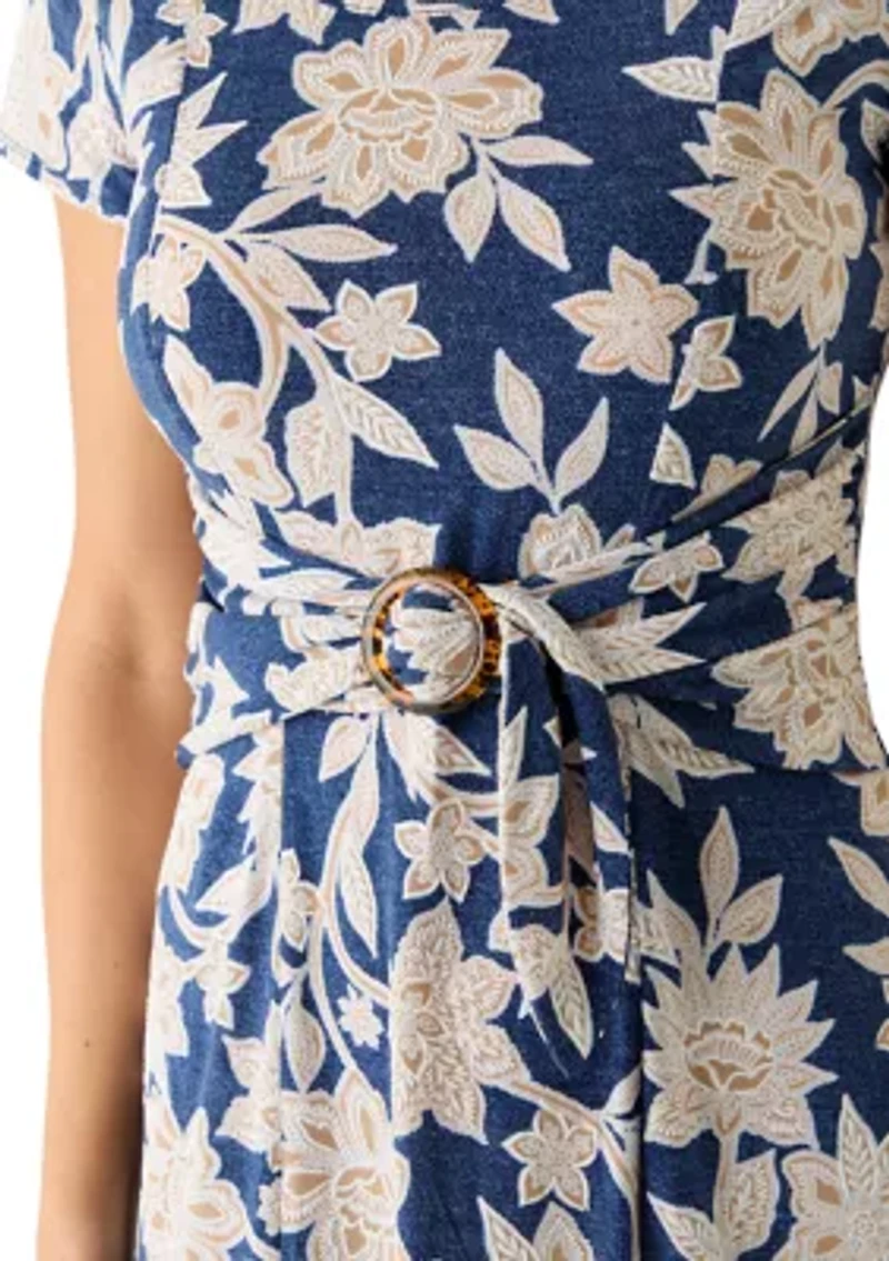 Women's Floral Belted Midi Dress
