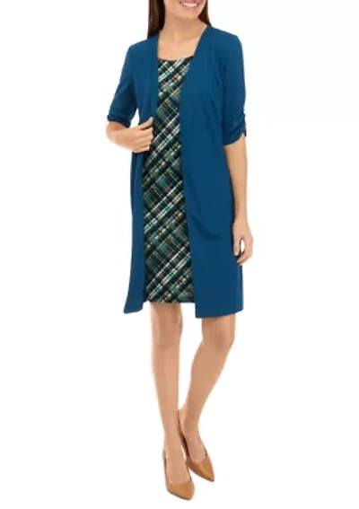 Women's Elbow Sleeve Plaid Jacket Dress