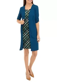 Women's Elbow Sleeve Plaid Jacket Dress