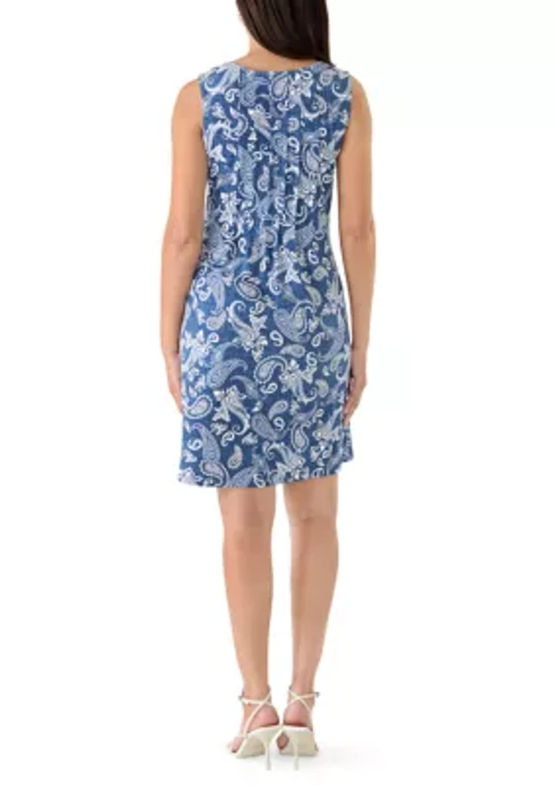 Women's Sleeveless Crew Neck Paisley Print Dress