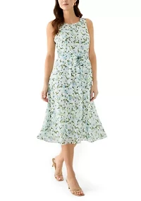 Women's Sleeveless Crew Neck Ditsy Floral A-Line Dress