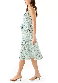 Women's Sleeveless Crew Neck Ditsy Floral A-Line Dress
