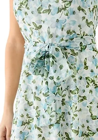 Women's Sleeveless Crew Neck Ditsy Floral A-Line Dress