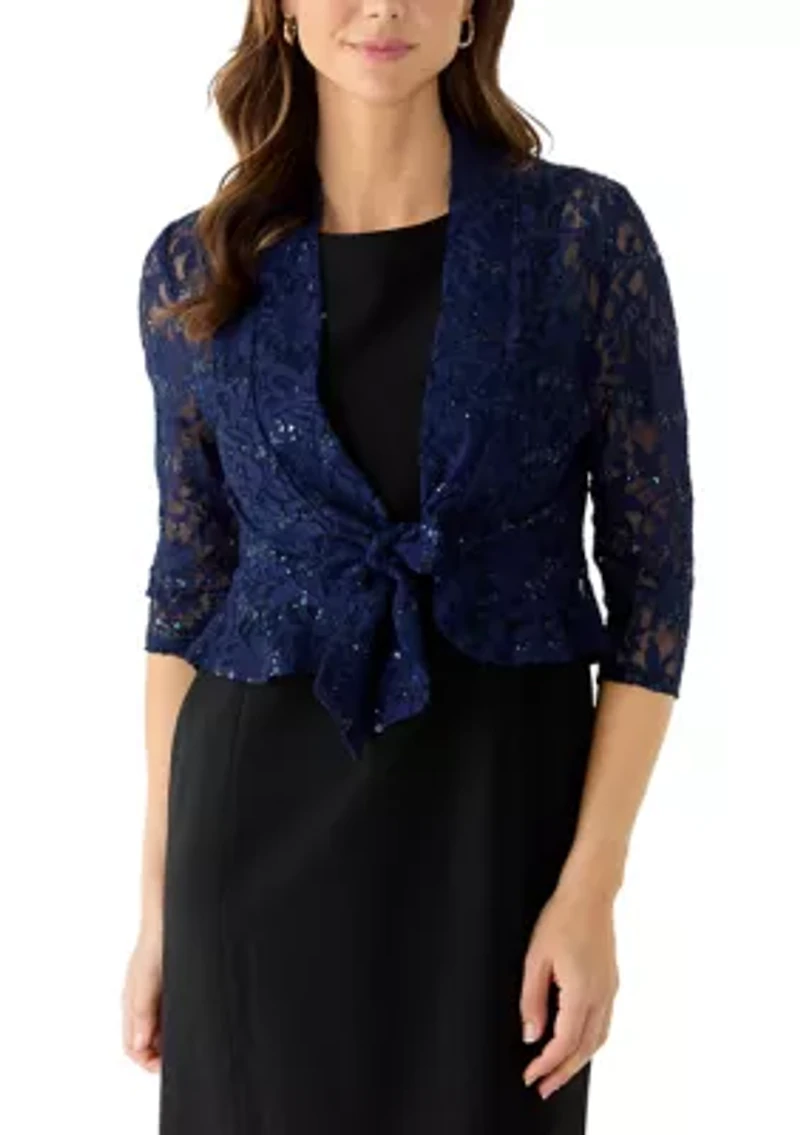 Women's Tie Front Open Lace Cardigan
