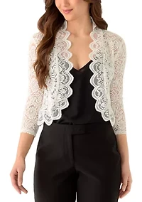 Women's Long Sleeve Scalloped Edge Lace Shrug