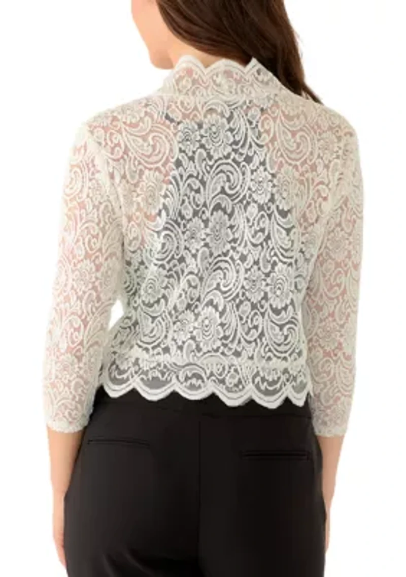 Women's Long Sleeve Scalloped Edge Lace Shrug