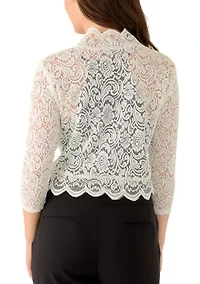Women's Long Sleeve Scalloped Edge Lace Shrug