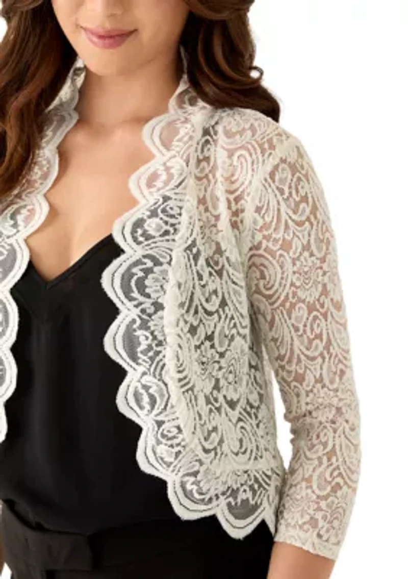 Women's Long Sleeve Scalloped Edge Lace Shrug