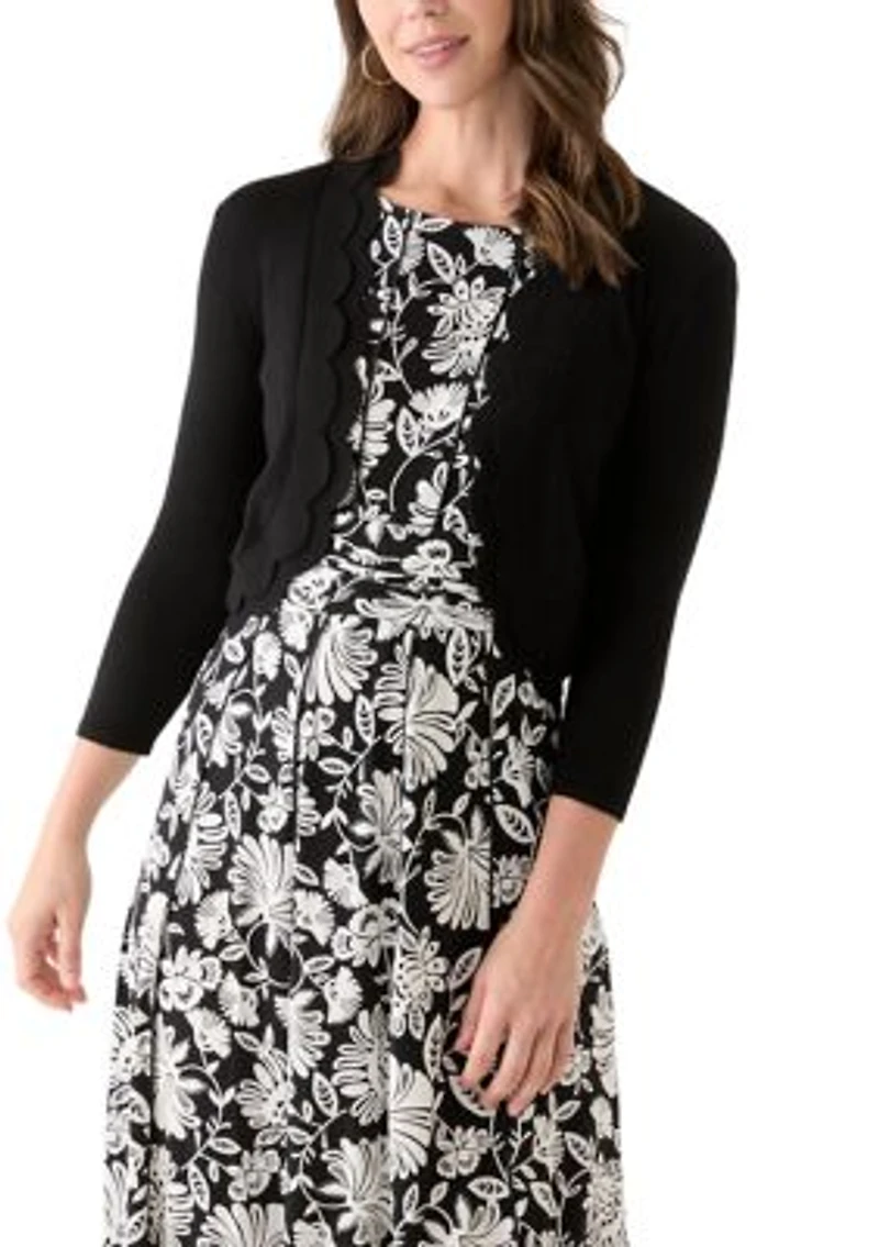 Women's 3/4 Sleeve Scalloped Edge Shrug