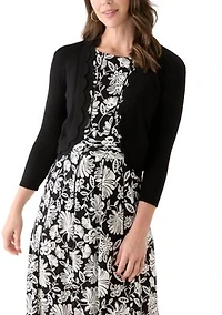 Women's 3/4 Sleeve Scalloped Edge Shrug