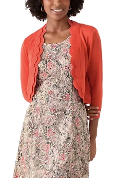 Women's 3/4 Sleeve Scalloped Edge Shrug